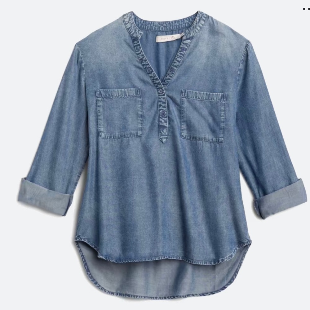 Women's Indigo Denim Tunic Top - Casual V-Neck Shirt